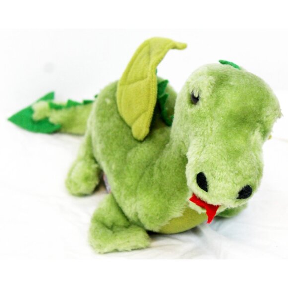 Vtg 1980 Dakin Green Dragon Plush Stuffed Toy 13" Soft Forked Tongue Nutshells - Picture 1 of 9